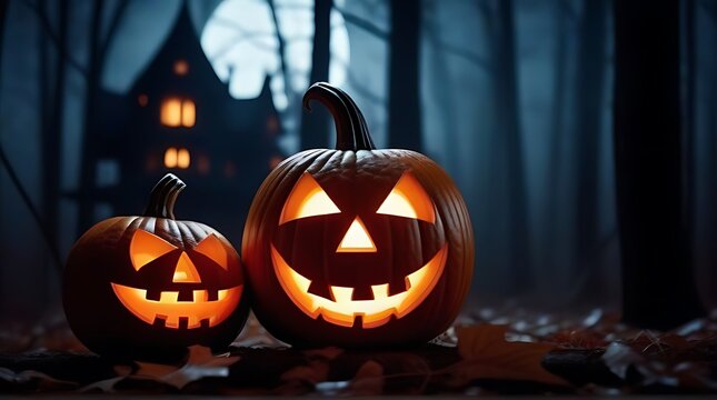 haunted house pumpkins spooky forest evil pumpkin halloween event banner