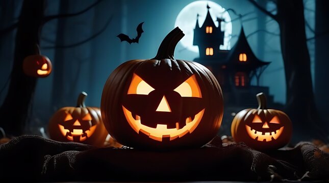 haunted house pumpkins spooky forest evil pumpkin halloween event banner