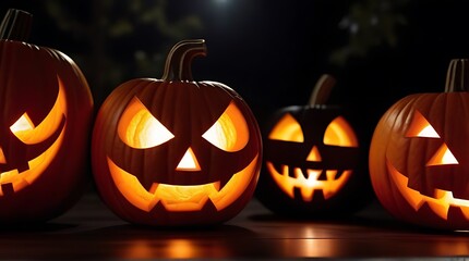 Fototapeta premium row carved pumpkins halloween