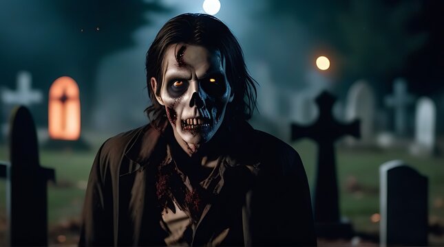 zombie emerging graveyard spooky halloween night