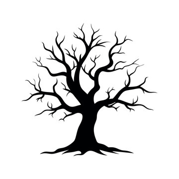 recommend clip art: Dead Halloween Scary Tree  black vector silhouette white background