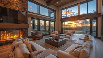 Modern Mountain Home With Sunset View