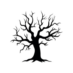 Dead Halloween Scary Tree  black vector silhouette white background