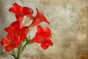 Red trumpet flowers on neutral background