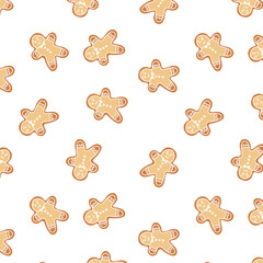 Gingerbread men cookies seamless pattern. Christmas, New Year. For packaging, textiles, cards, wallpaper and background.