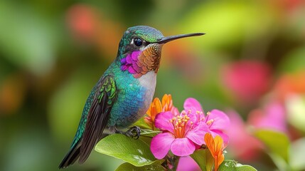 Fototapeta premium Creative hummingbird art with emphasis on its wings and iridescent feathers on a white background