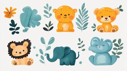 Fototapeta premium Cute safari animals on a white background