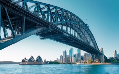 Panoramic View of Sydney Harbour Bridge and Opera House with Space for Text