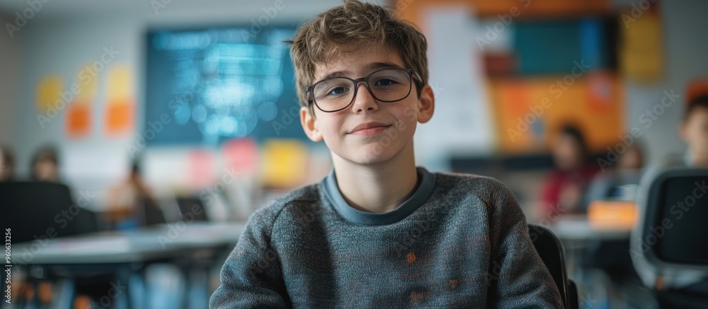 Poster Portrait of a Young Student in a Classroom