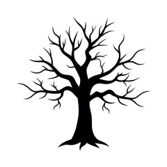 Dead Halloween Scary Tree  black vector silhouette white background