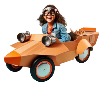 PNG Little girl flying a cardboard airplane.