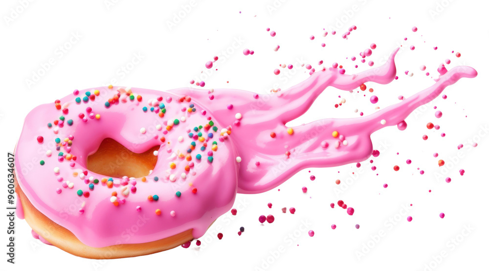 Sticker PNG Pink icing glaze flowing down sprinkles dessert donut.