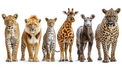 Naklejka premium Different safari animals on white background