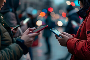 Varias personas sujetando sus smartphone en la calle.
