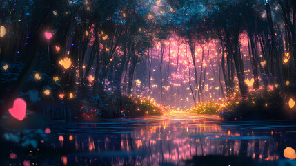 Glowin enchanted forest wonderland from generative ai. Enchanted Forest. Illustration