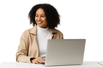 PNG  Smiling woman using laptop