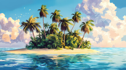 Fototapeta premium Tropical island with palm trees. Tropical Island. Illustration