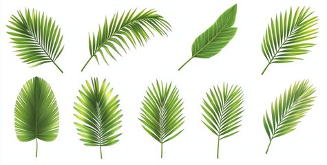 green palm leaves isolated on a white background