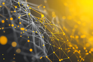 An abstract digital banner featuring a data connection theme in white and yellow colors. 