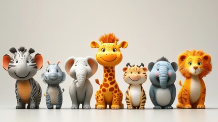 Obraz premium Funny cartoon safari animals on white background