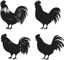Rooster silhouettes graphic vectors black and white