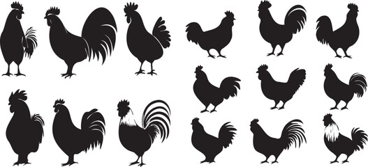 Rooster silhouettes graphic vectors black and white