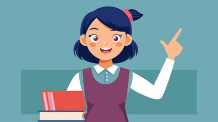 image of a female cartoon student pointing. smile face with sunglass. anime art.