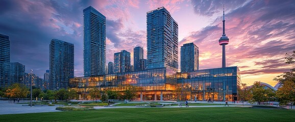 Toronto Skyline at Sunset with CN Tower
