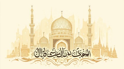 Mosque Illustration with Arabic Calligraphy