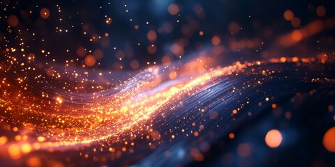 Obraz premium Sparkling orange lights on a dark blue wave.