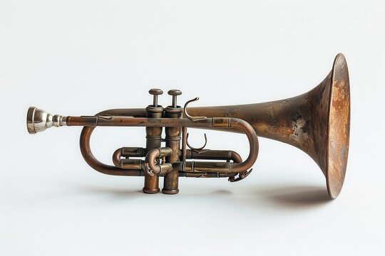 Vintage bugle on white