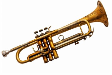 Obraz premium Vintage golden trumpet on white isolated