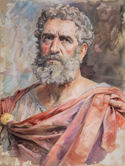 Obraz premium Watercolor Portrait of a Roman Senator with Laurel Crown