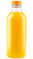 Orange juice bottle. Organic orange or lemon juice in plastic or glass bottle. One gallon or liter cold Juice for smoothie. Fresh fruit juice for drinking cocktail. Vitamin citrus tropical lemonade