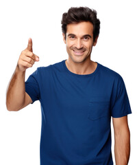 PNG Pointing with his finger t-shirt portrait smile.