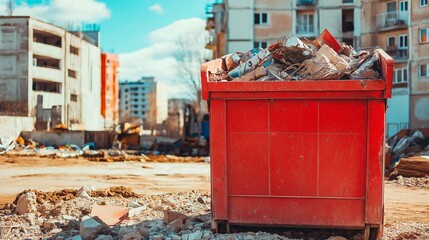 trash can against the background of a construction site.