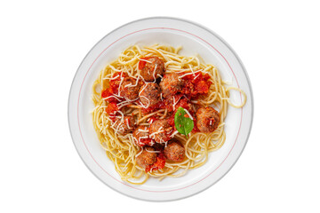 meatballs spaghetti tomato sauce meat fresh meal food snack on the table copy space foodbackground rustic top view