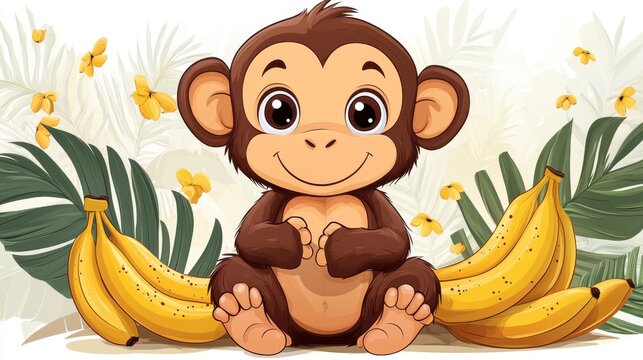 Playful monkey clipart with bananas on a white background