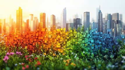 Obraz premium Pollution clipart with urban and natural environment impacts on a white background