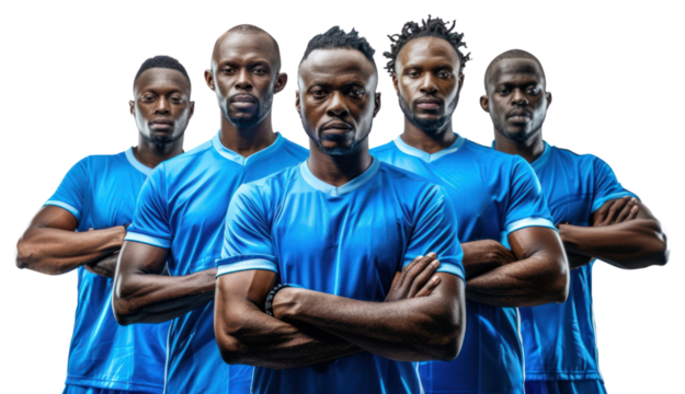 PNG Confident soccer team in blue