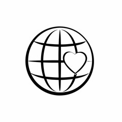 Obraz premium Black and white globe with heart icon, worldwide love and global sustainability