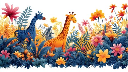 Obraz premium Safari animal border with colorful elements on white background