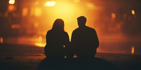 Silhouettes of two people at sunset.