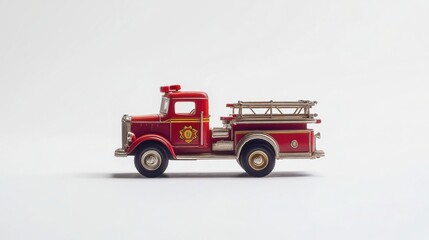 Vintage Toy Fire Truck with Ladder: Classic Metal Model in Medium Shot Focus