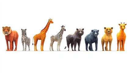 Fototapeta premium Safari animals in cartoon style on white background
