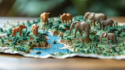 Safari map and wildlife icons on a clean white background