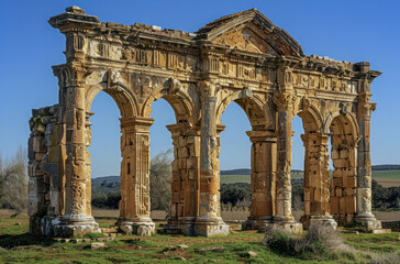 Obraz premium Ancient Roman temple ruins at sunset