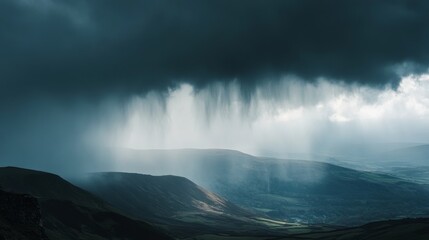 Fototapeta premium Rain clouds over Welsh mountains