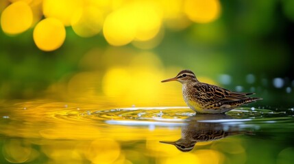 Water reflection of a bird.