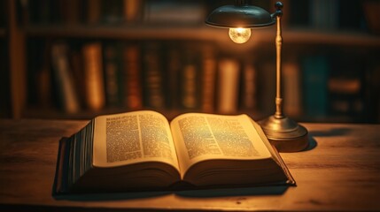 Obraz premium old, brown book open on a wooden desk